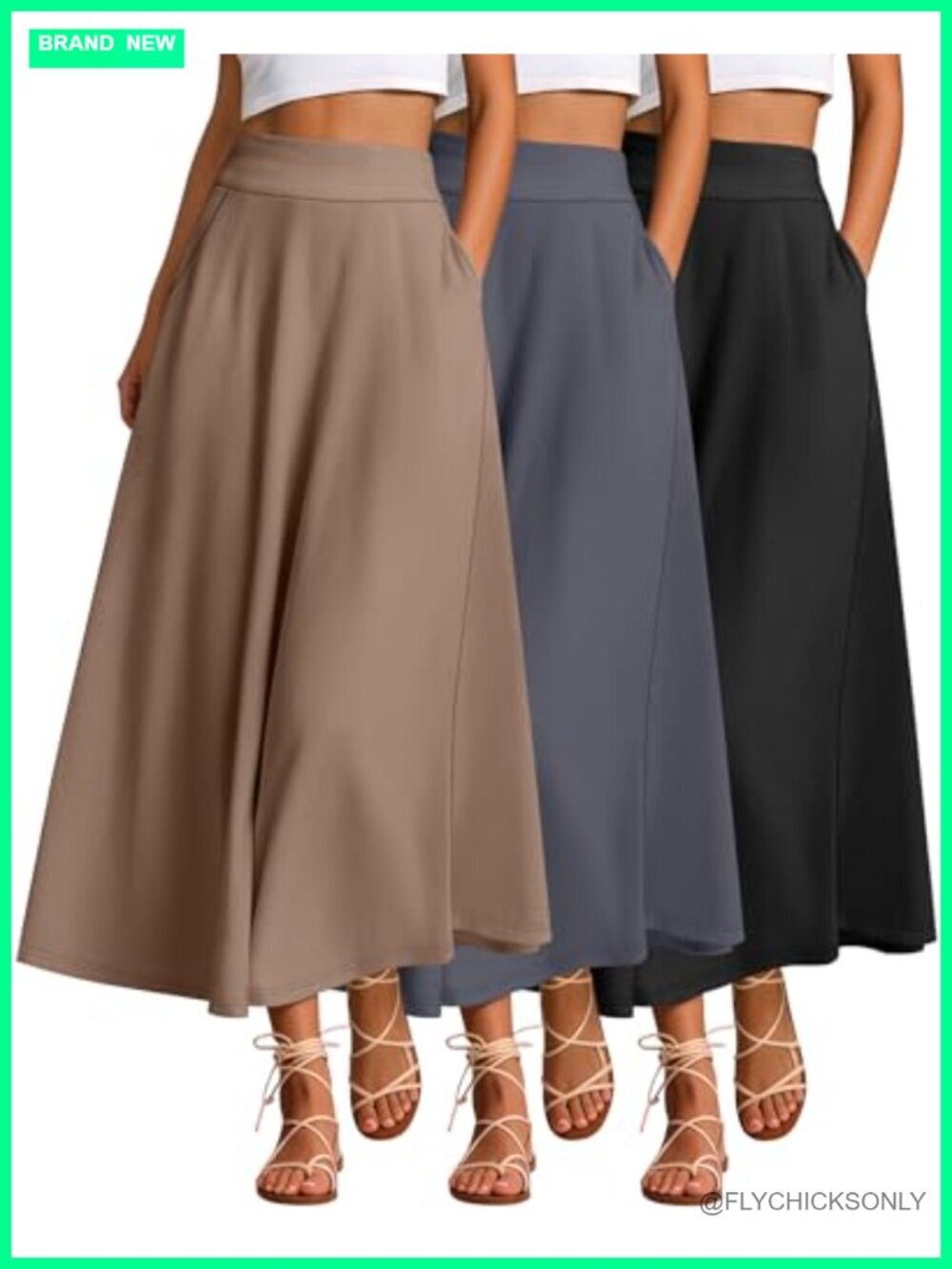 3 Pack Women's Maxi Long Skirts with Pockets A Line High Waisted Flowy Soft